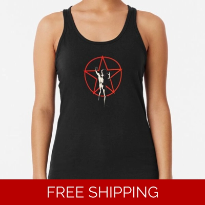 Woman A Black Racerback Red Star Man Logo